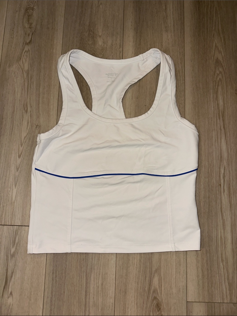 Old Navy White Racerback Athletic Tank with Blue Trim
